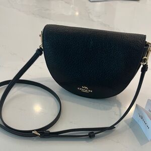 Coach “Ellen”Black Leather Crossbody Bag with Gold Accents